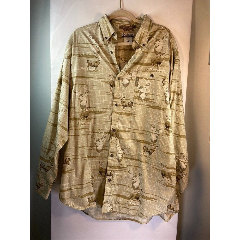 COLUMBIA RIVER LODGE MENS XLARGE PHG TAN BUCKS 100% COTTON SHIRT